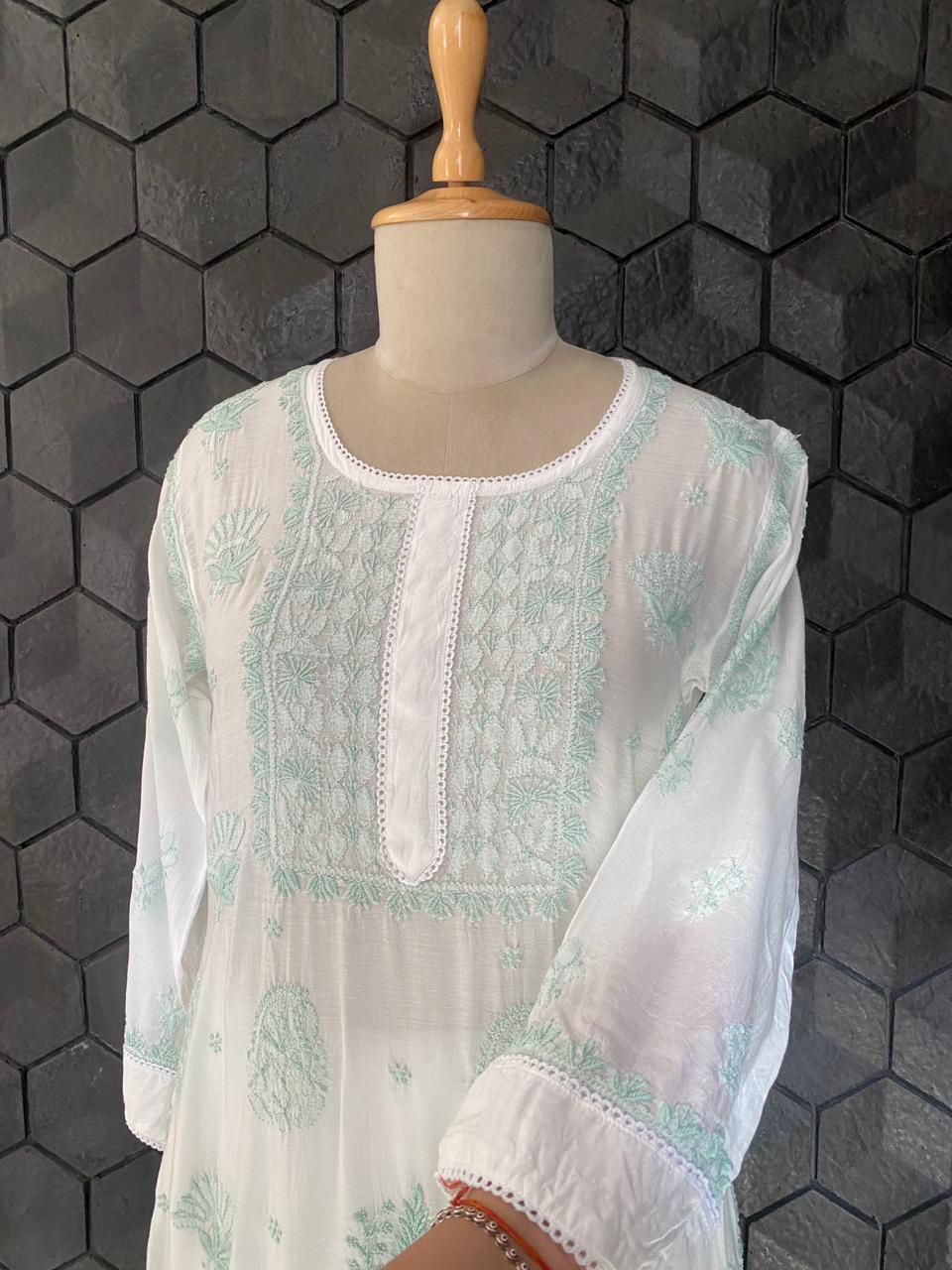 Sea Green Mul Chanderi Chikankari Co-ord Set