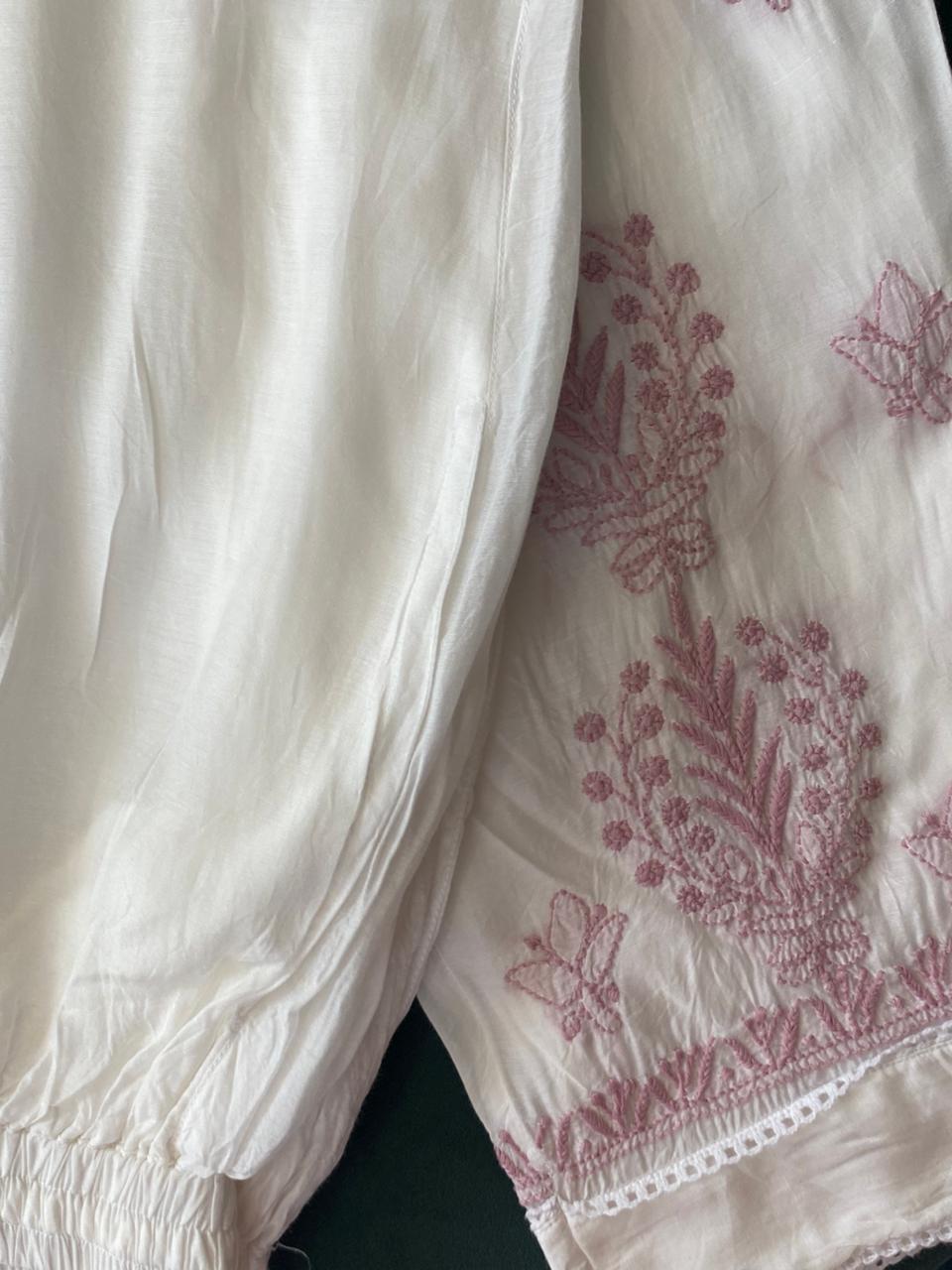 Pink Mul Chanderi Chikankari Co-ord Set