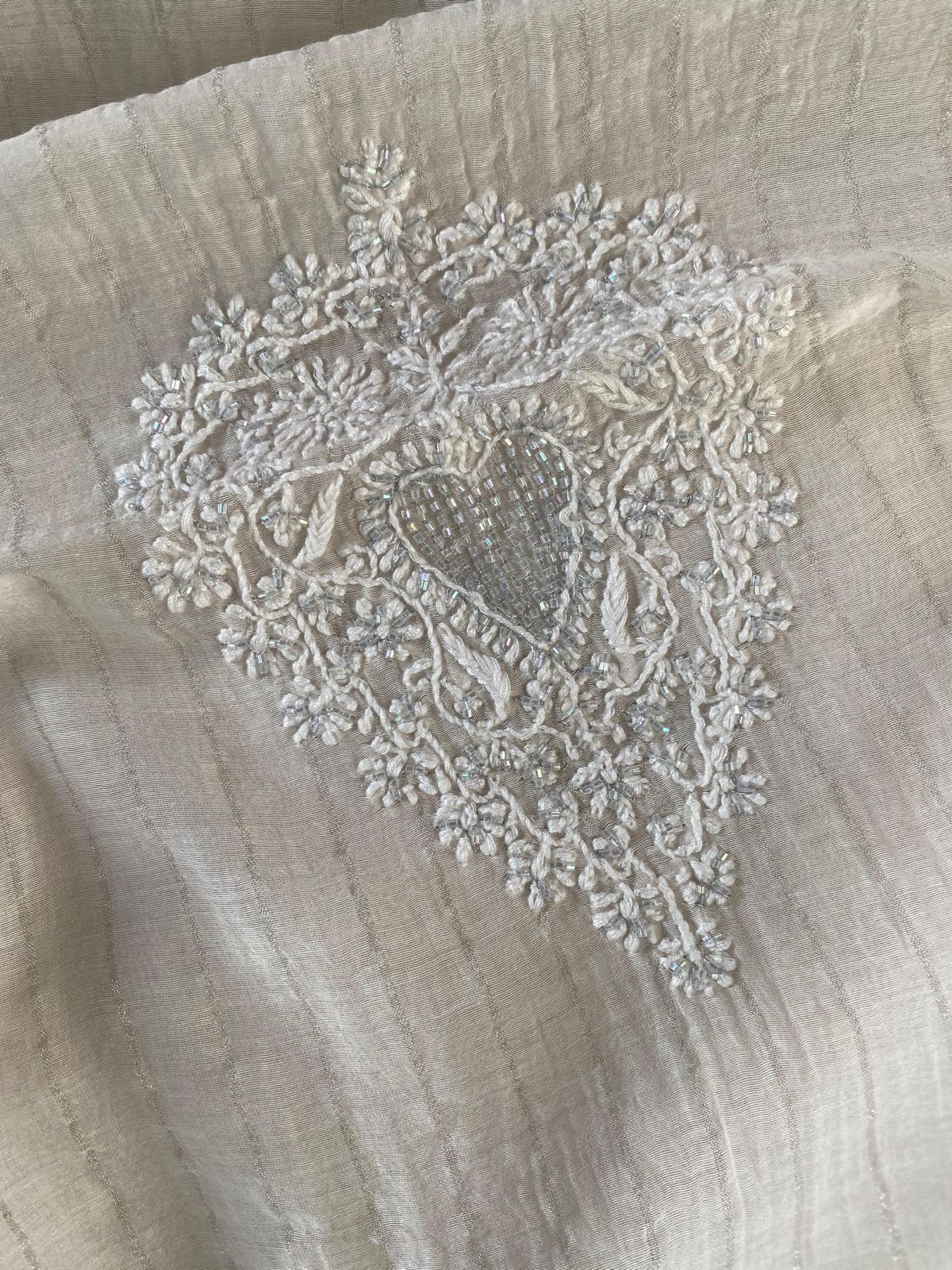 Beige Mul Chanderi Chikankari Mens Kurta