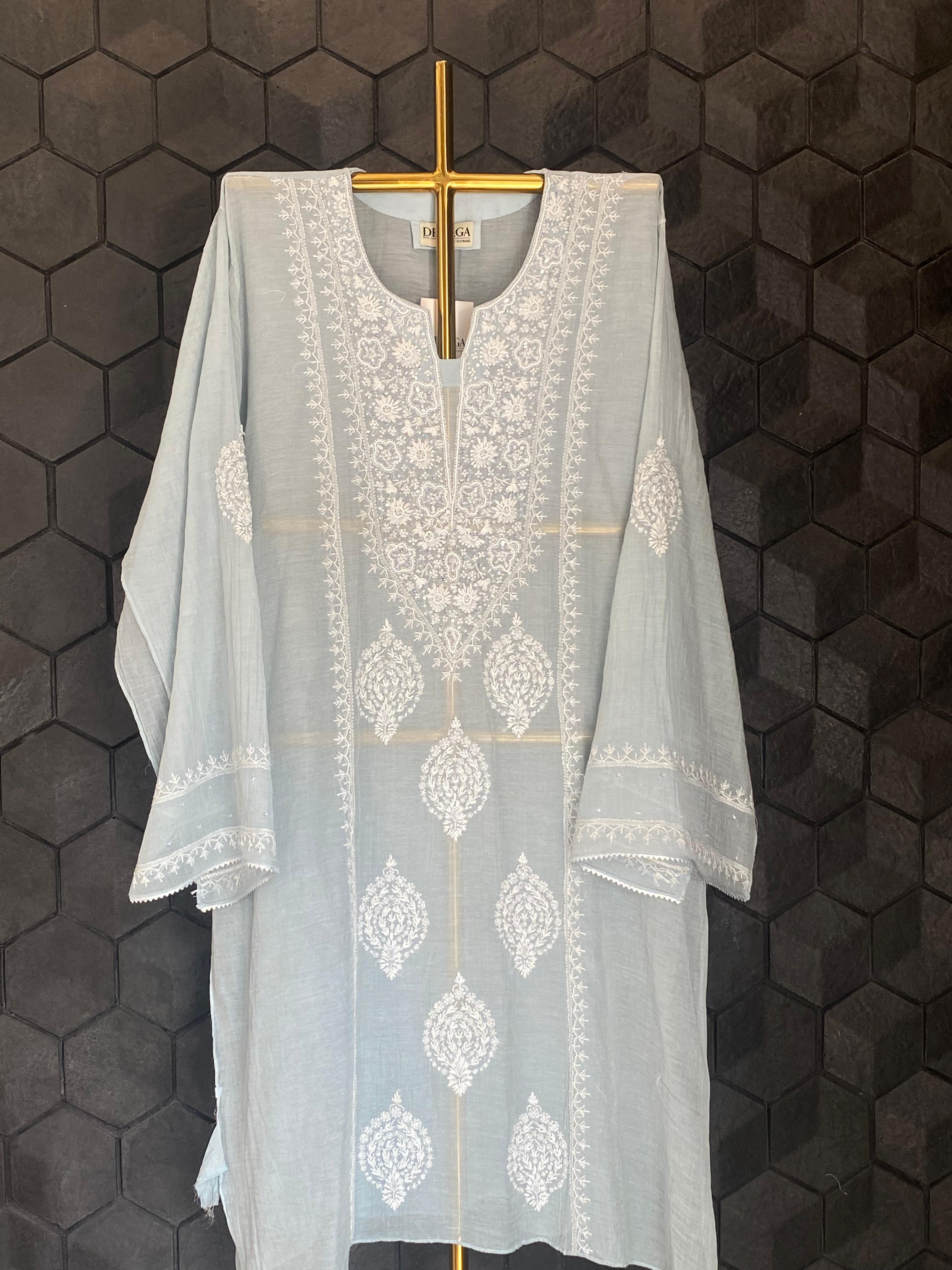 Sky Blue Silver Tissue Chikankari Co-ord Set