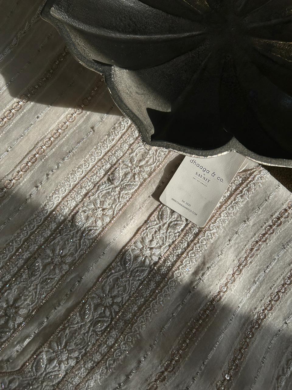 Beige Mul Chanderi Chikankari Mens Kurta
