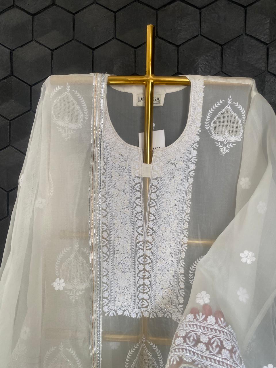 White Organza Chikankari Kurta Set