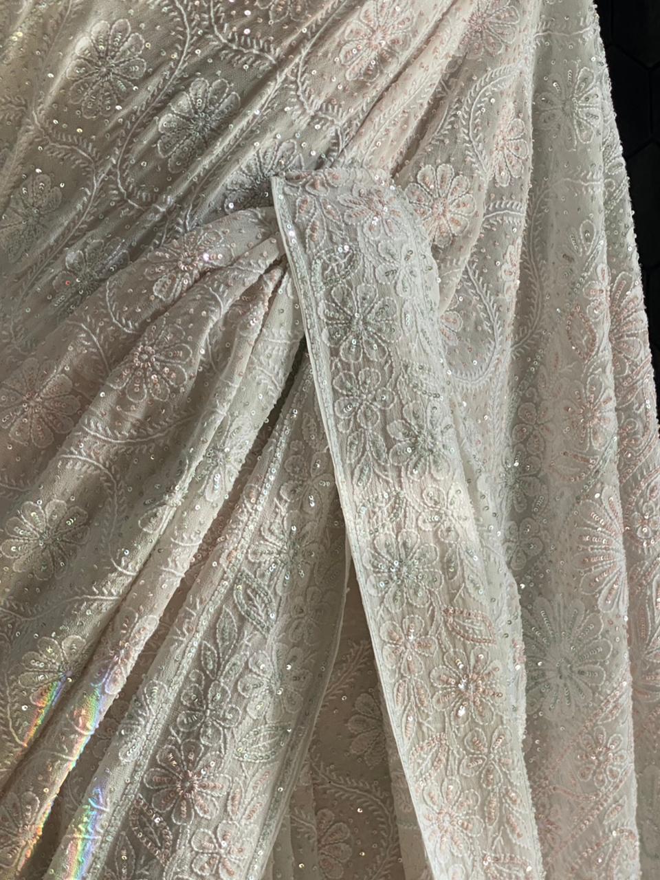 White Georgette Chikankari Saree