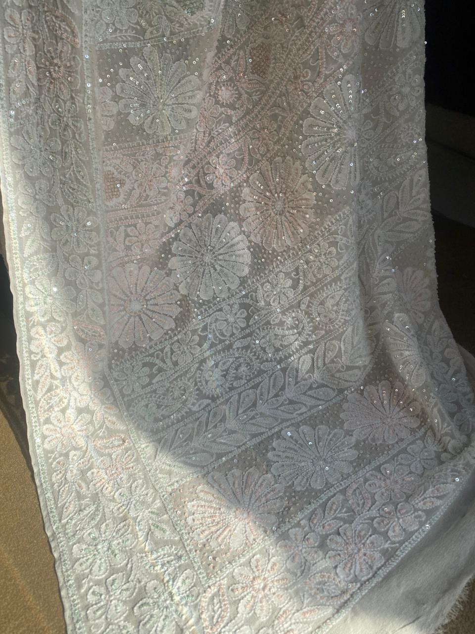 White Georgette Chikankari Saree