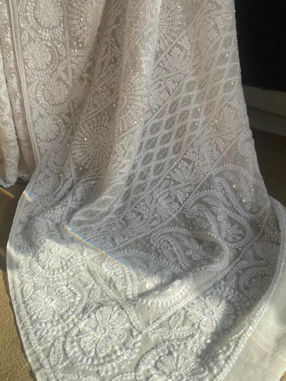 White Chikankari Georgette Saree