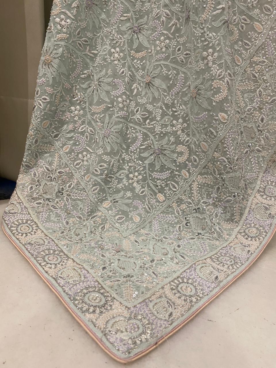 Aqua Georgette Chikankari Dupatta