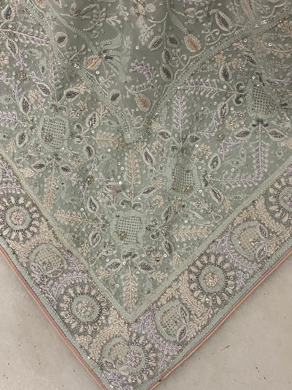 Aqua Georgette Chikankari Dupatta