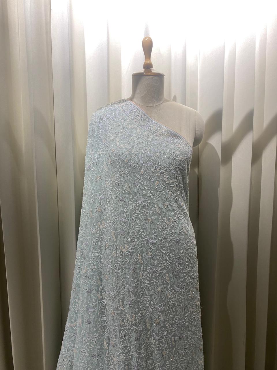 Aqua Georgette Chikankari Dupatta