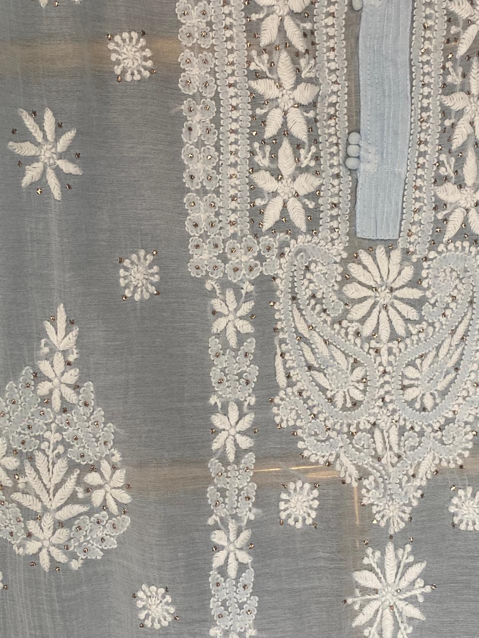 Blue Mul Chanderi Chikankari Co-ord set
