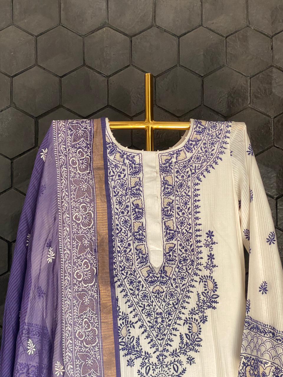 White maheshwari chikankari kurta set