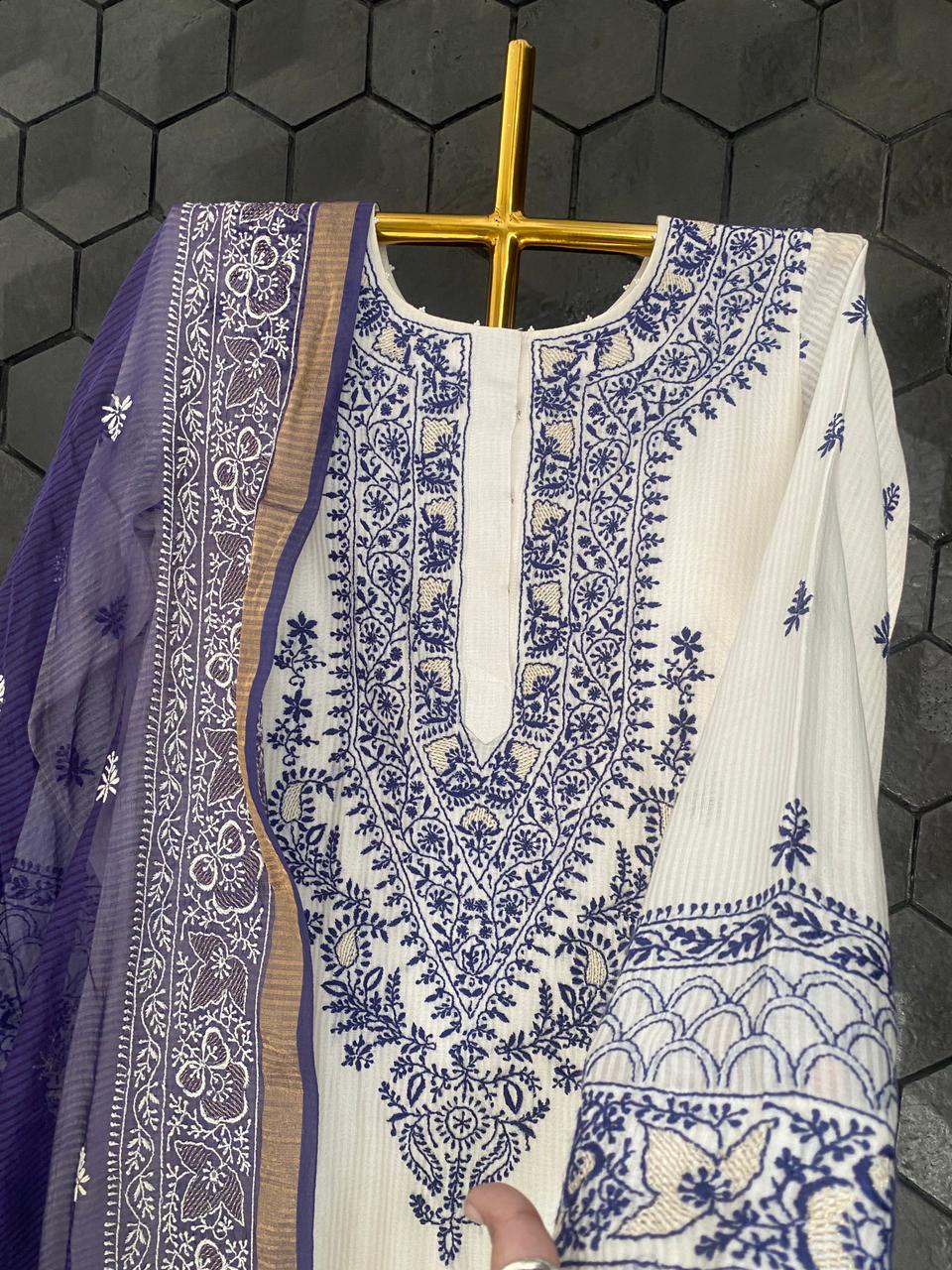 White maheshwari chikankari kurta set