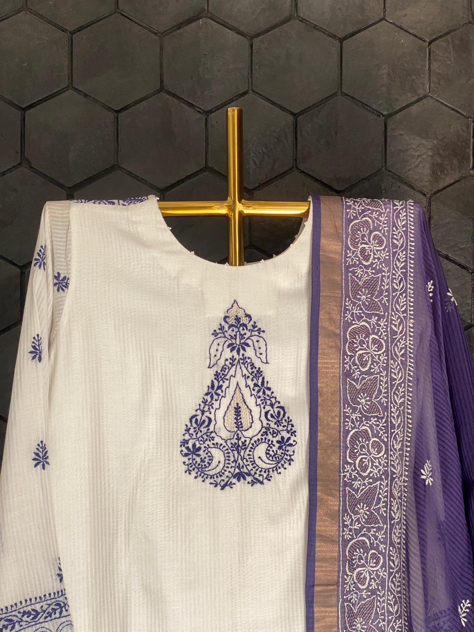 White maheshwari chikankari kurta set
