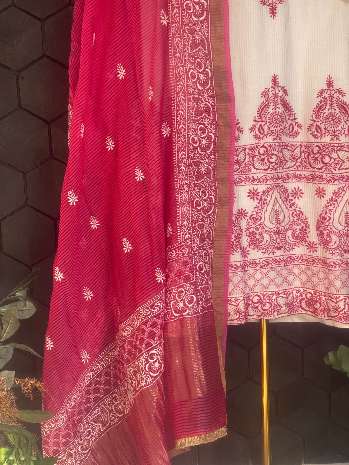 White maheshwari chikankari kurta set
