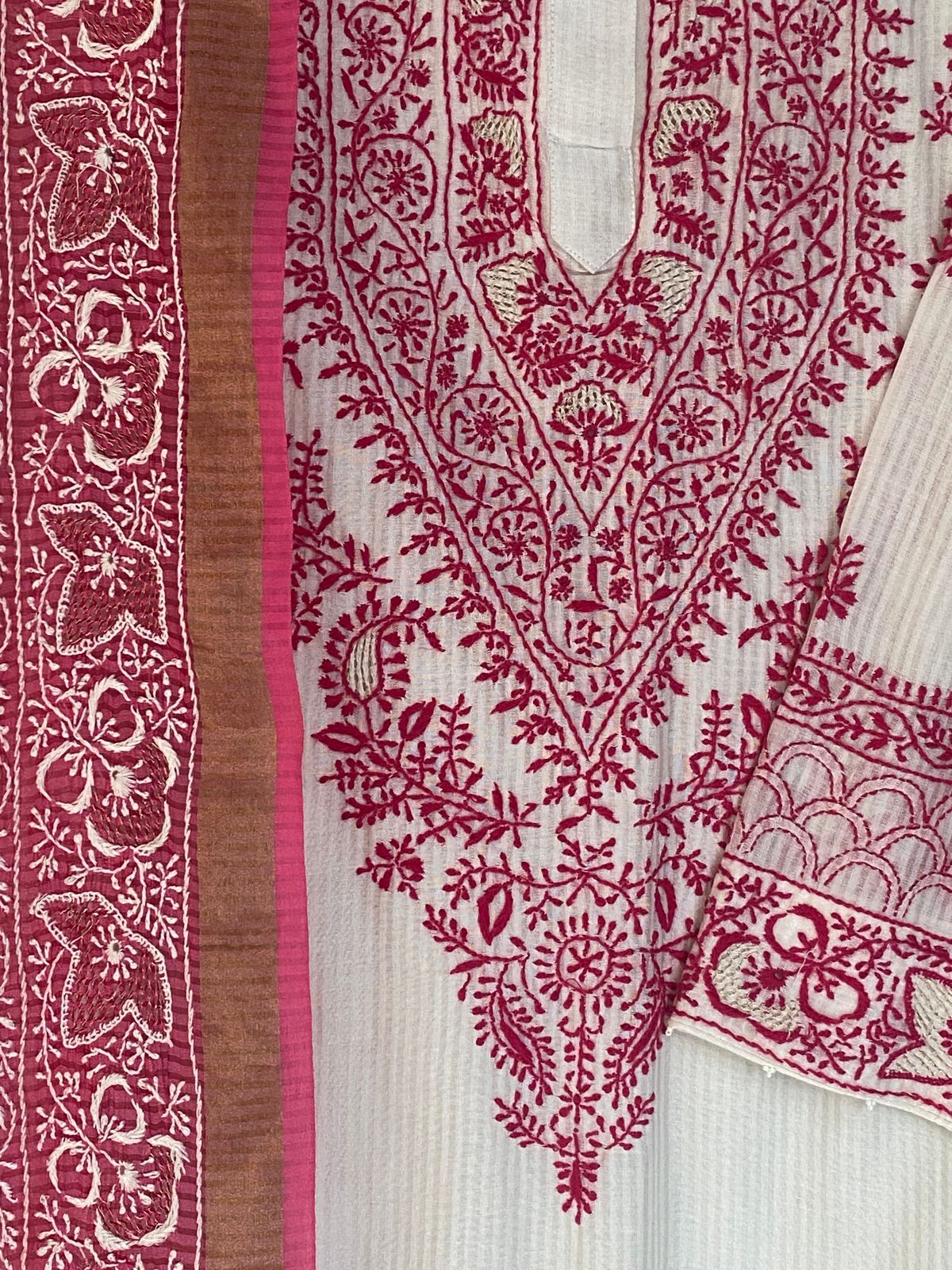 White maheshwari chikankari kurta set
