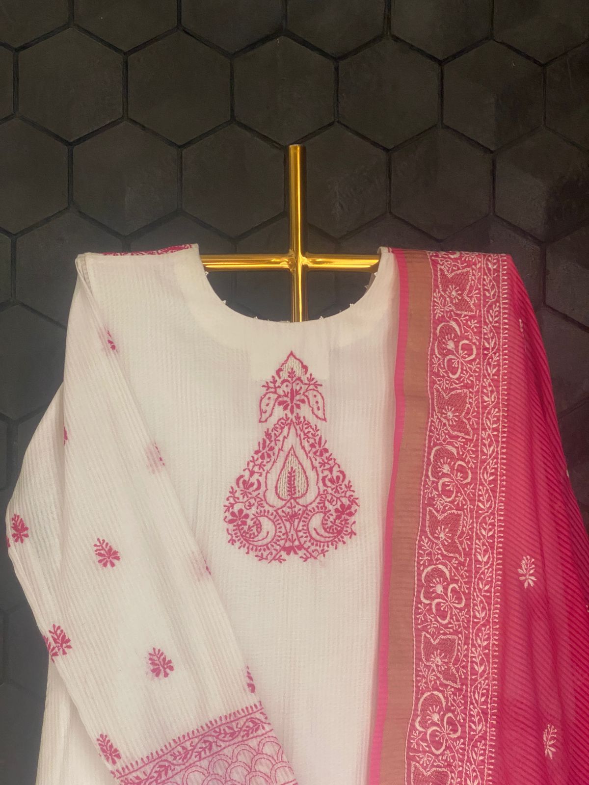 White maheshwari chikankari kurta set