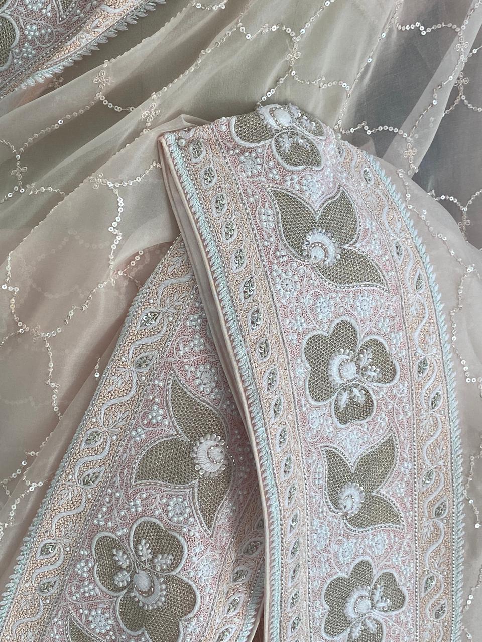 Pink Organza Chikankari Saree