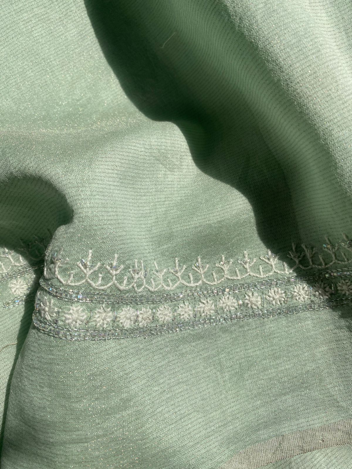 Green Silver Tissue Chikankari Mens Kurta