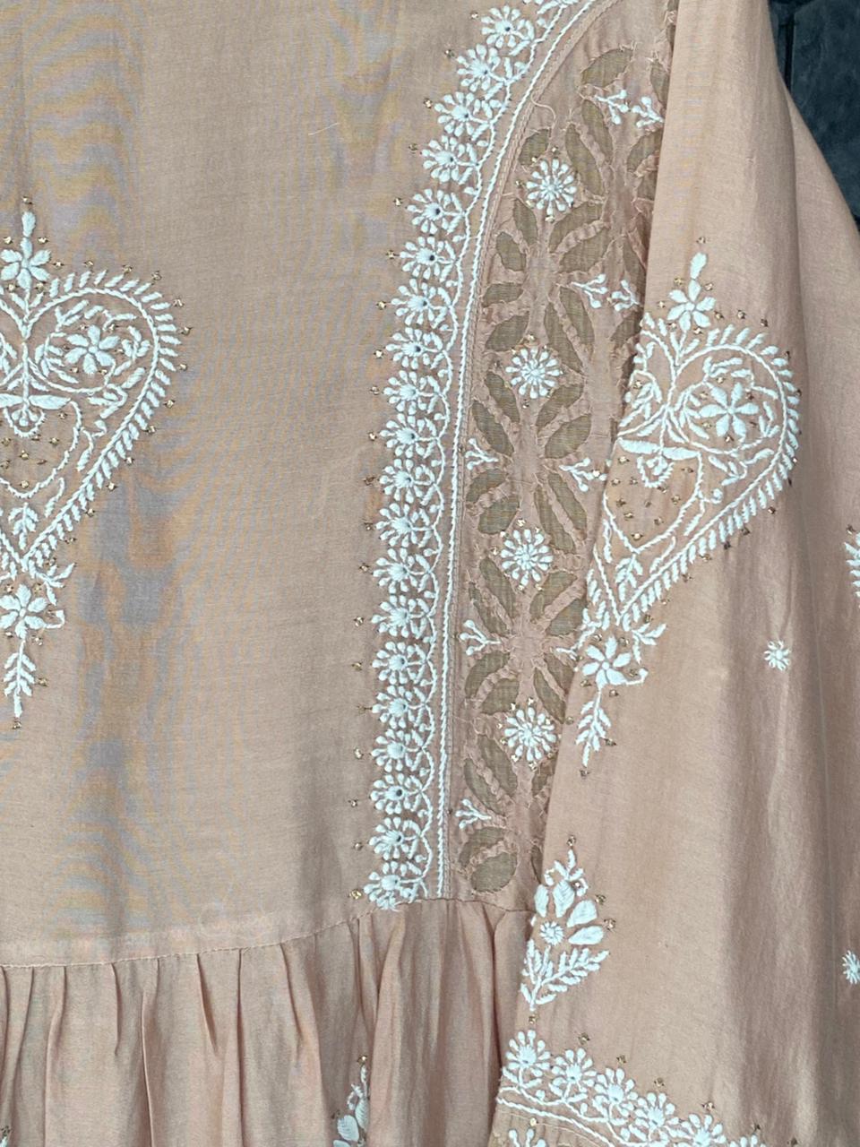 Brown chanderi chikankari anarkali set