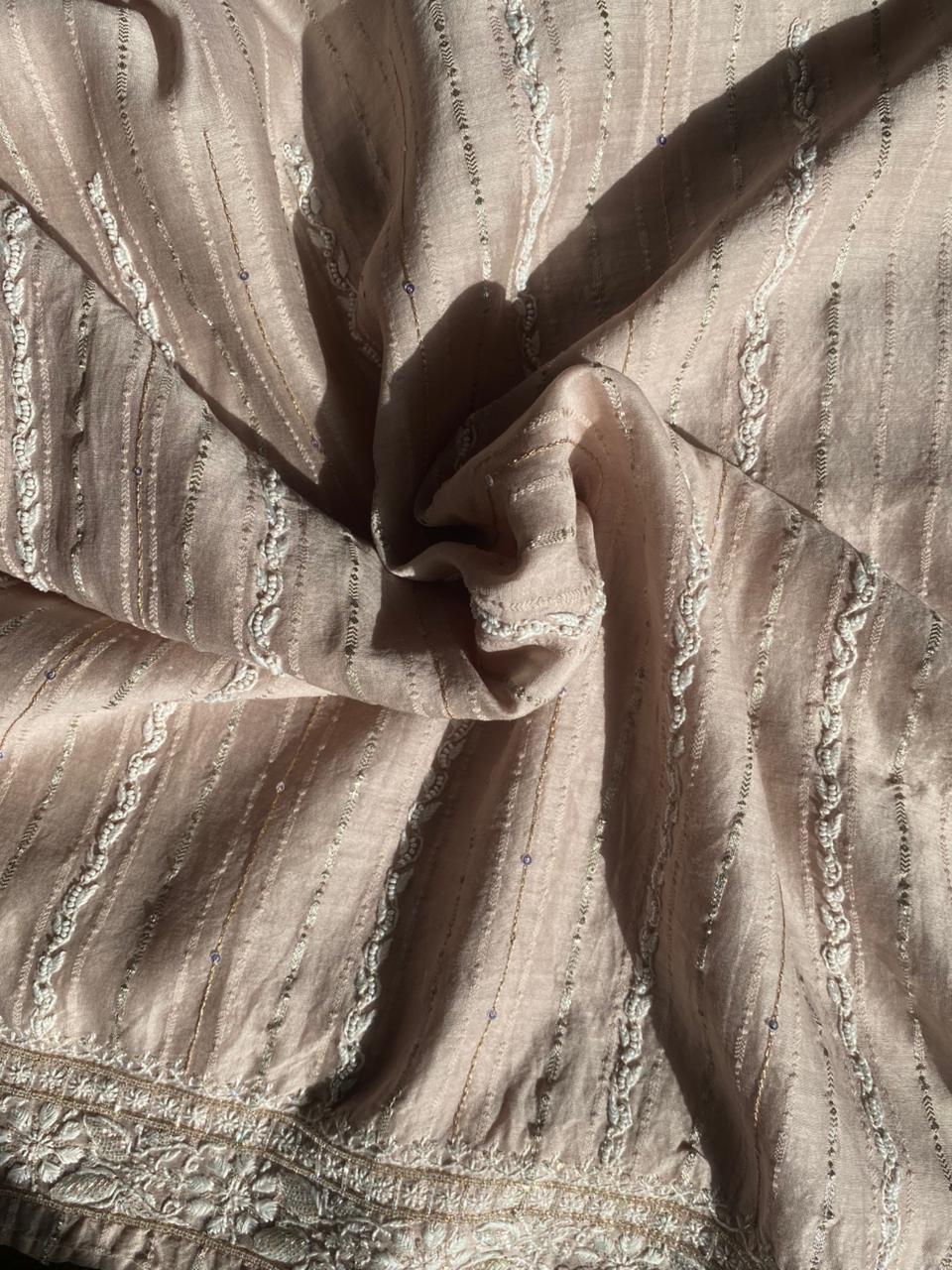Brown Mul Chanderi Chikankari Mens Kurta