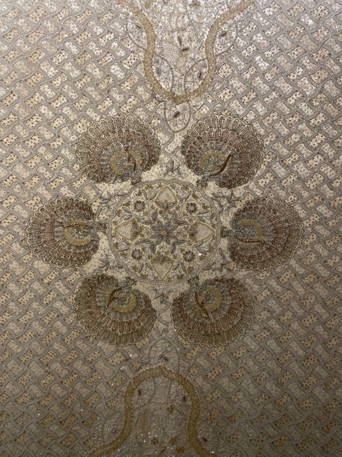 Ivory Gold Chikankari Jaal Peacock Motif Dupatta