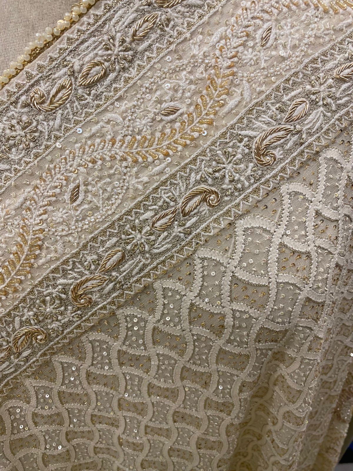 Ivory Gold Chikankari Jaal Peacock Motif Dupatta