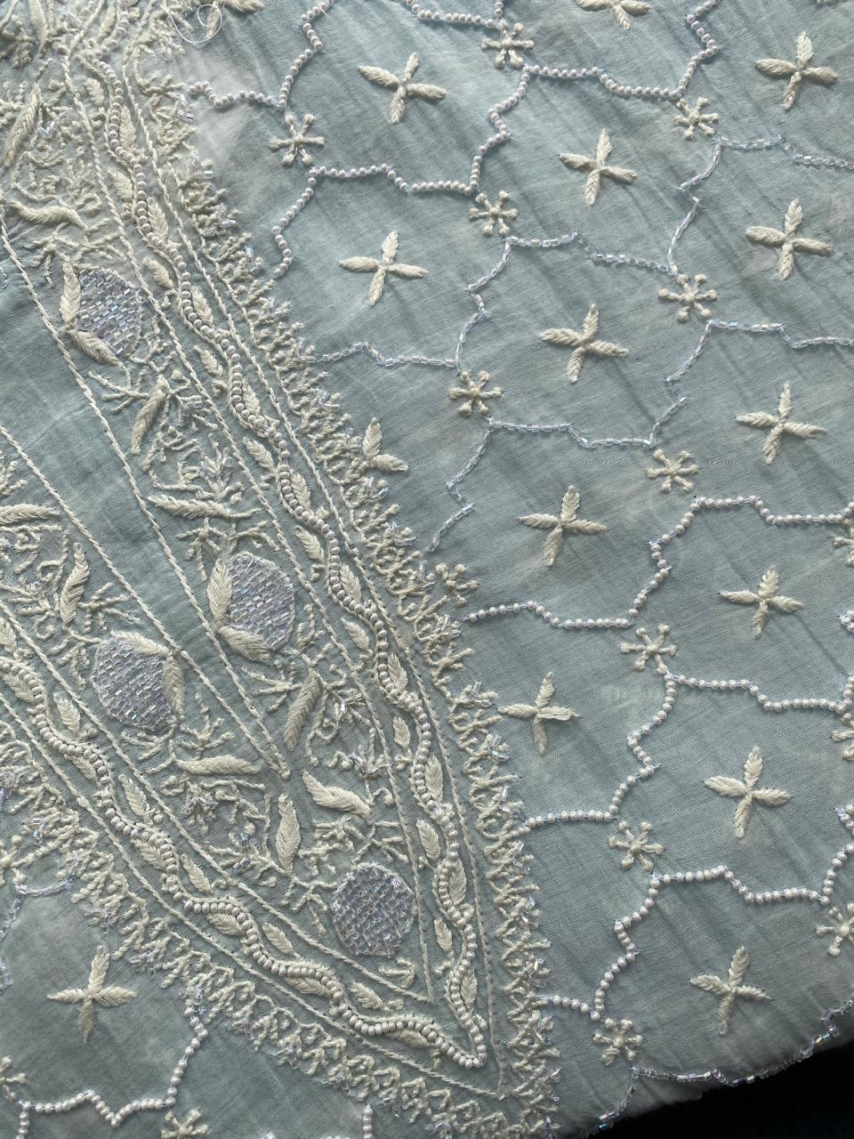 Sky Blue Mul Chanderi Chikankari Kaftan
