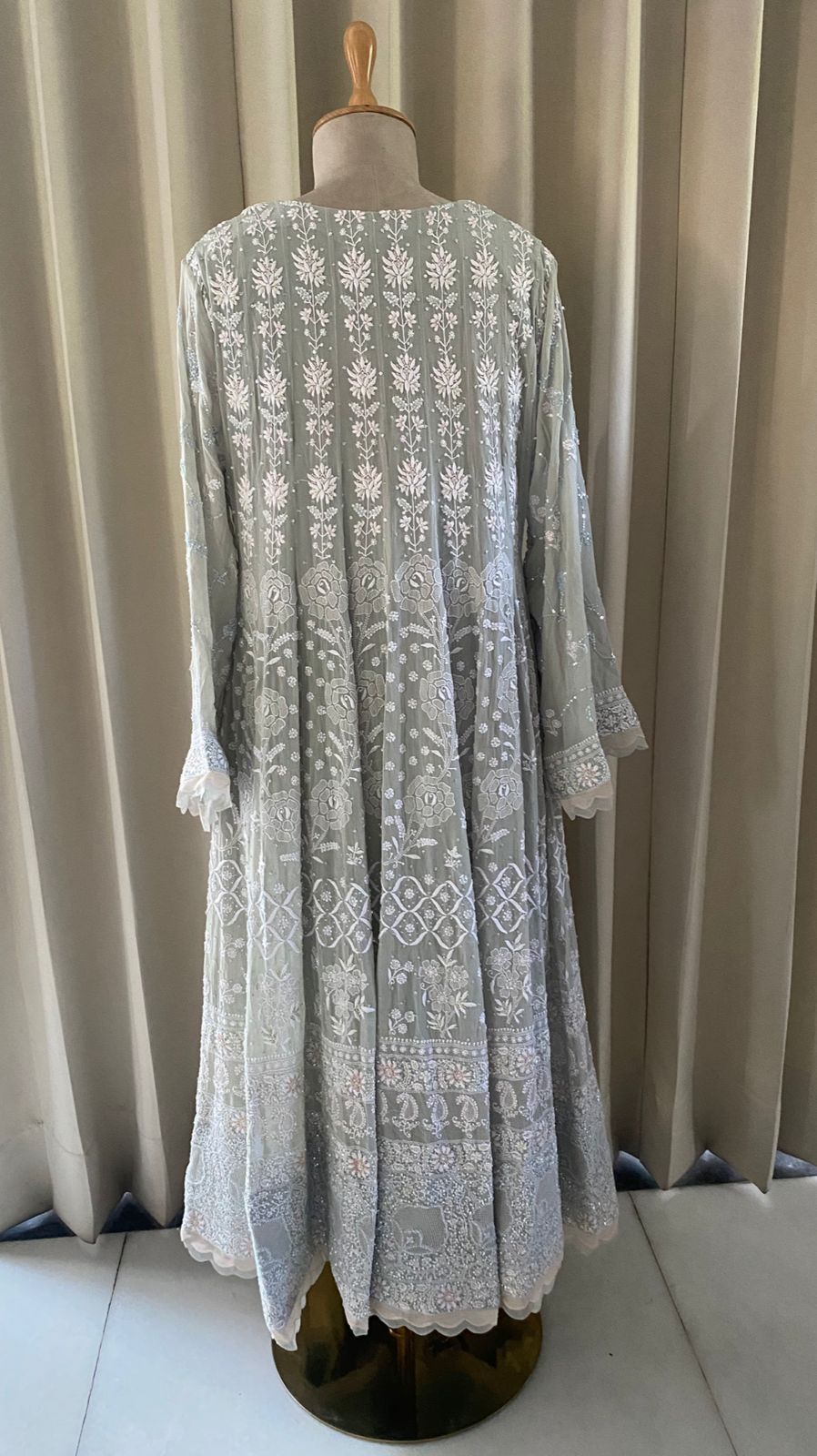 Sea Green Georgette Rose motif Anarkali Set