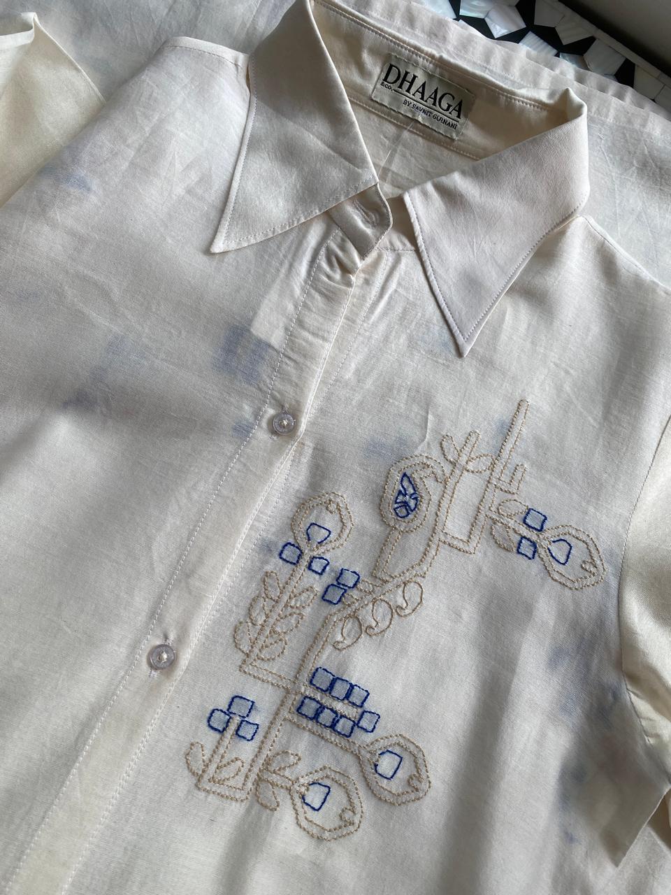 Chanderi Chikankari Shirt Dress with Contemporary Motifts