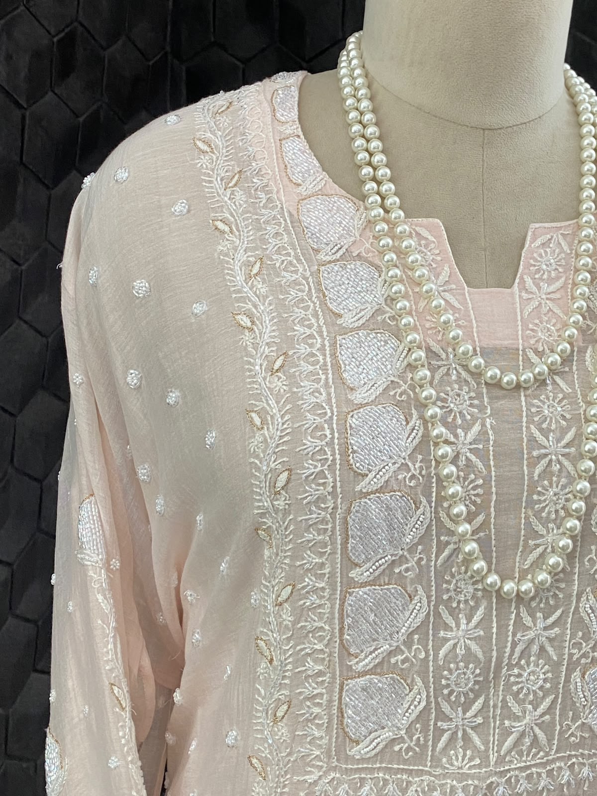 Pink Mul Chanderi Chikankari Kurta Set