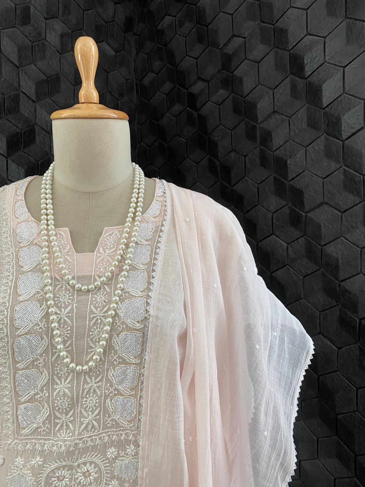 Pink Mul Chanderi Chikankari Kurta Set