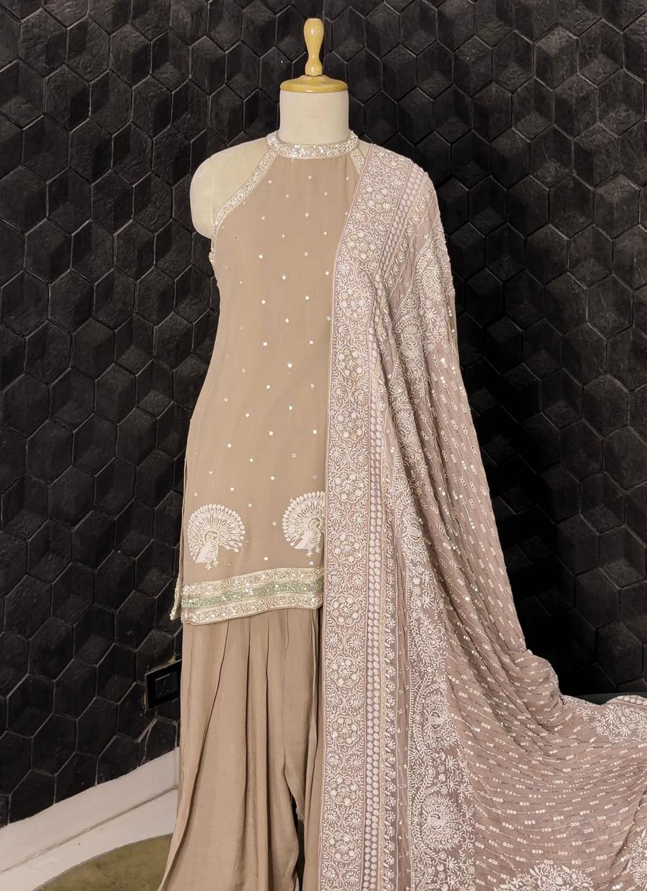 Halter Neck Kurta set with Farsi Shalwar and Heavy Dupatta