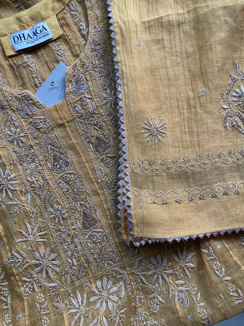 Mustard Yellow Golden Tissue Anarkali Suit