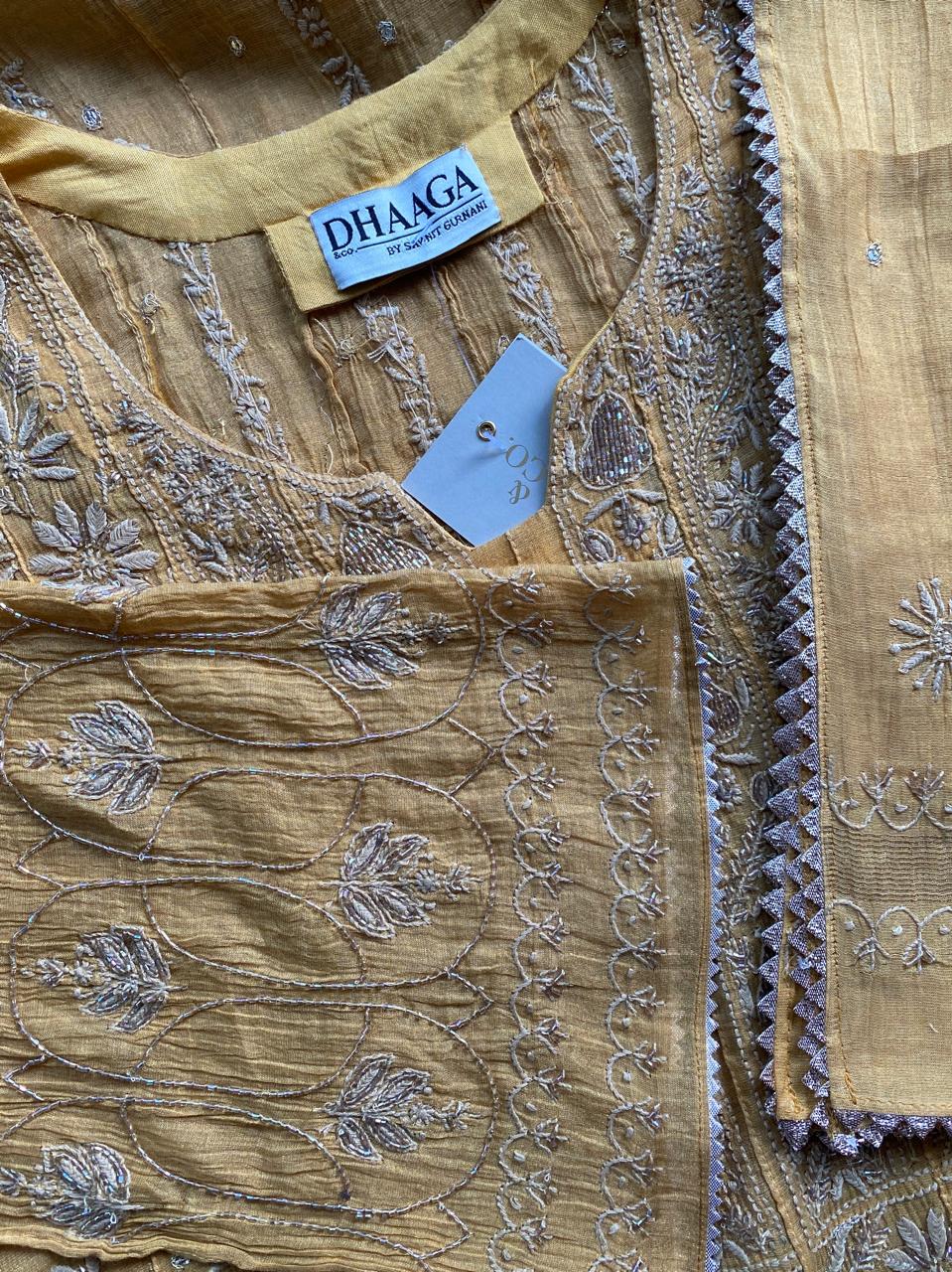 Mustard Yellow Golden Tissue Anarkali Suit