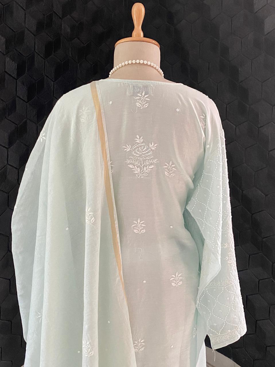 Sea Green Mul Chikankari Co-ord set