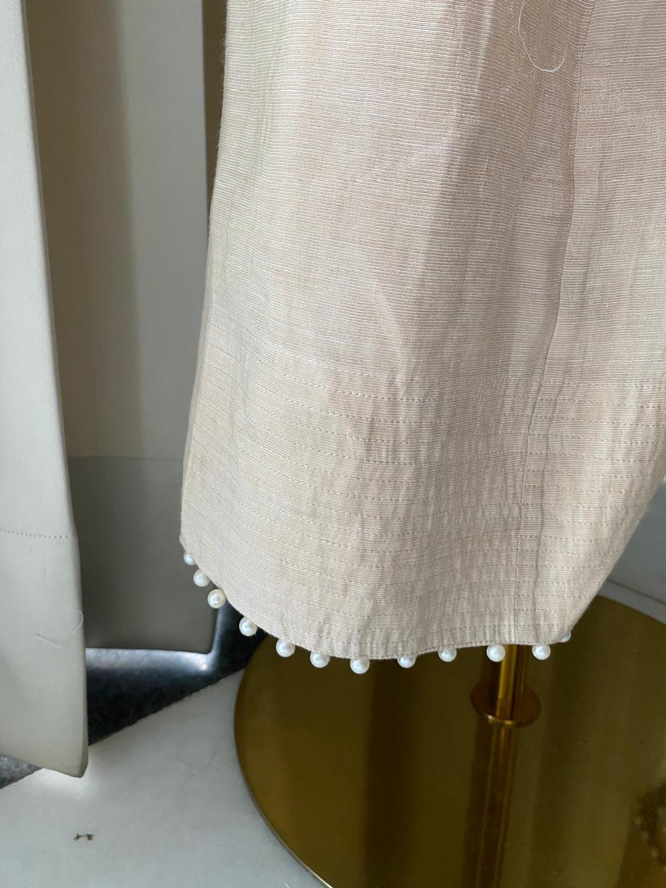 Beige Striped Tissue Kurta Set with Farsi Salwar