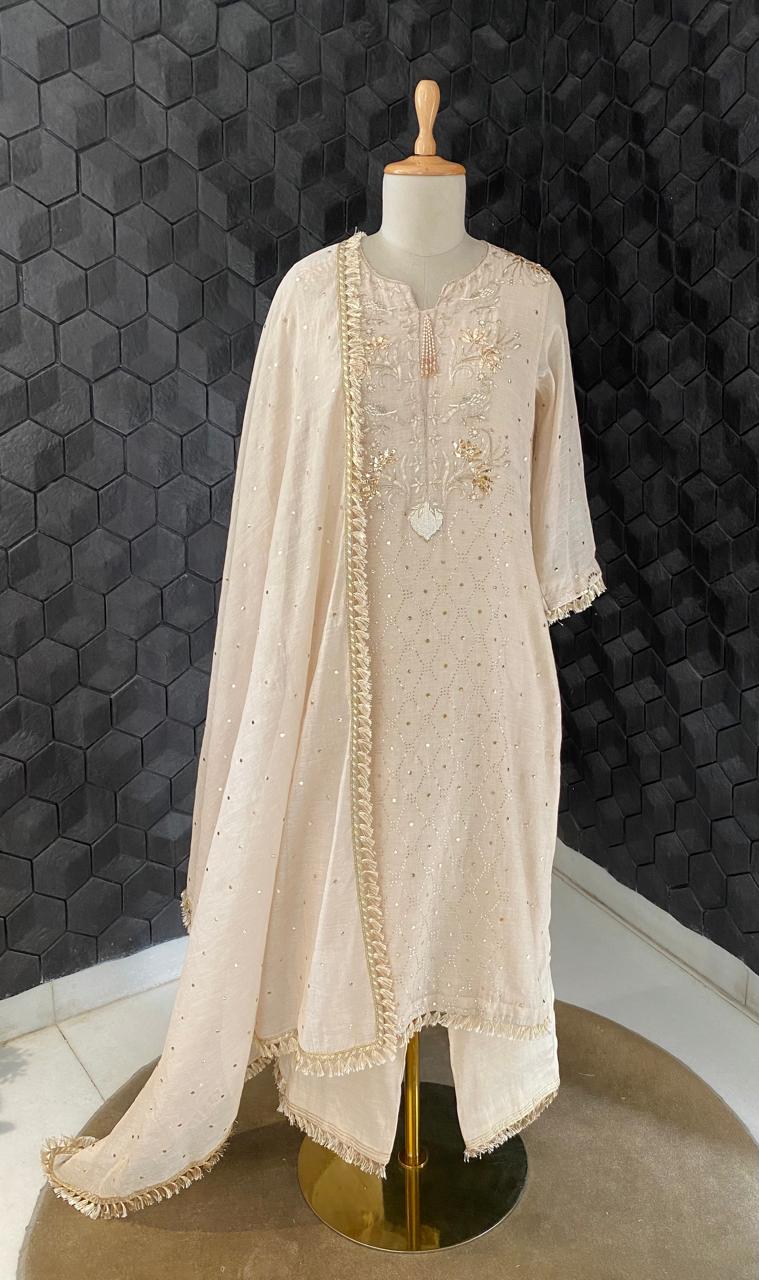 Beige Golden tissue Mukaish and Kamdani kurta