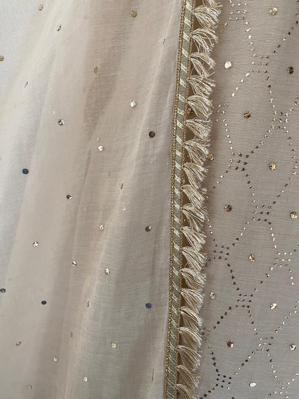 Beige Golden tissue Mukaish and Kamdani kurta