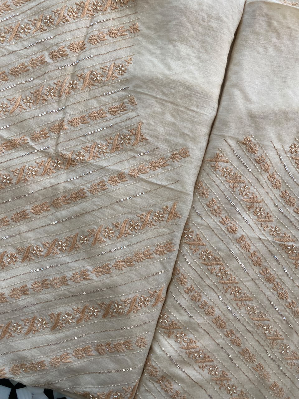 Beige Moonga slik chikankari men's sadri