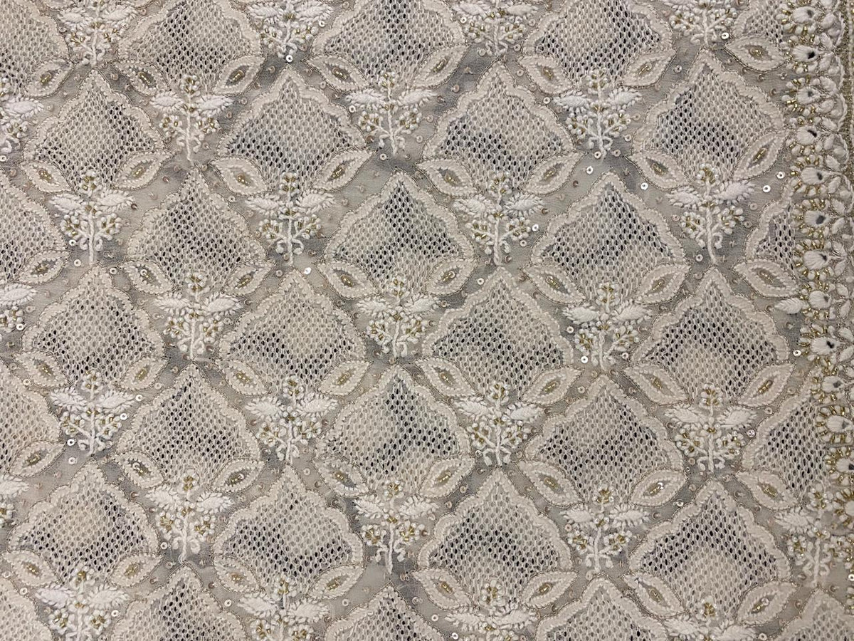 Ivory Gold Embroidered Georgette Dupatta
