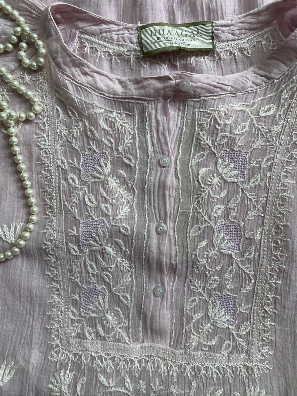 Pink Mul Chanderi Chikankari Top