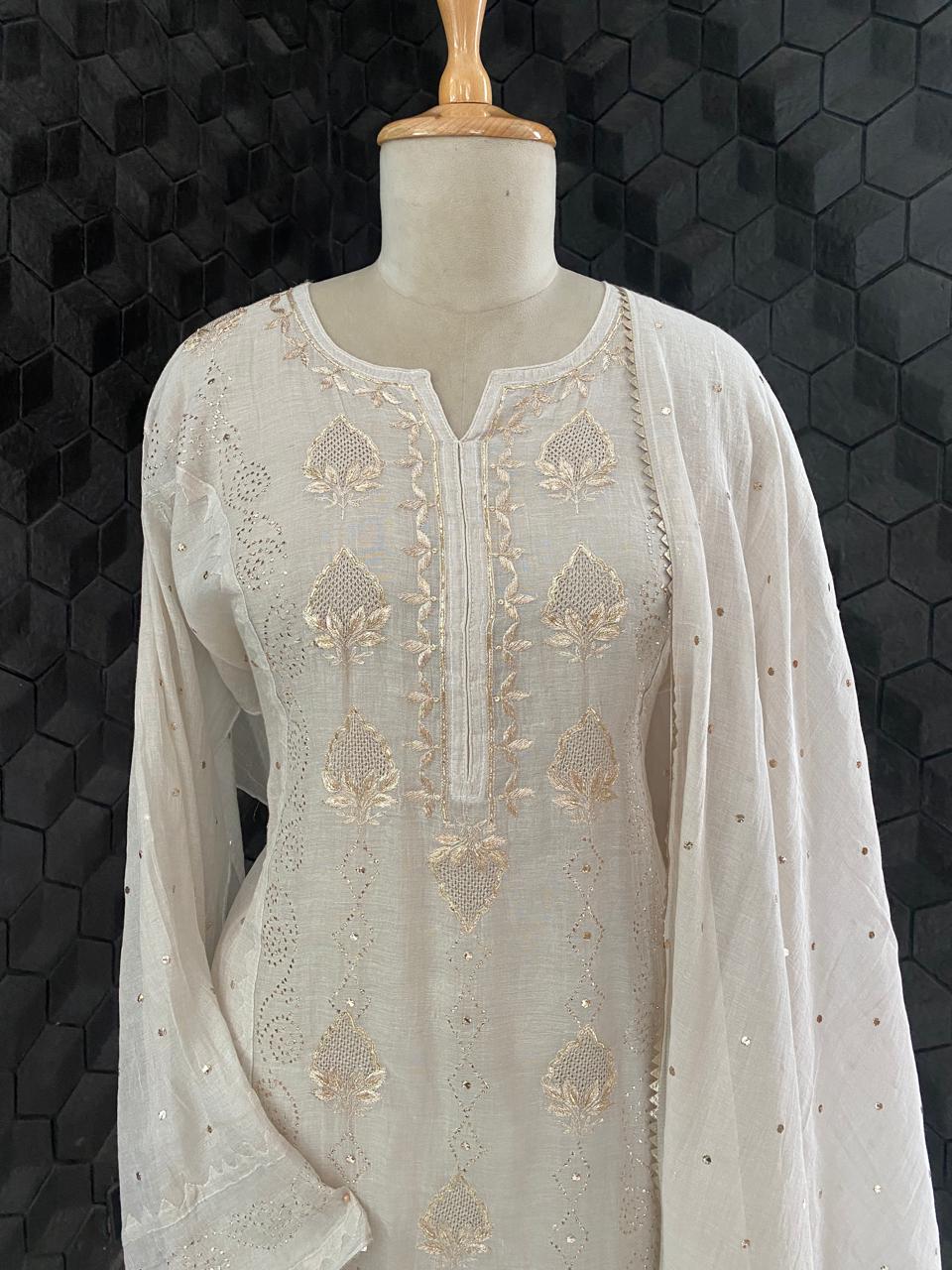 Ivory Tissue Mukaish Kurta Set