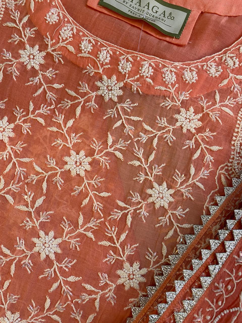 Coral Pink Mul Chanderi Embroidered Kurta Set