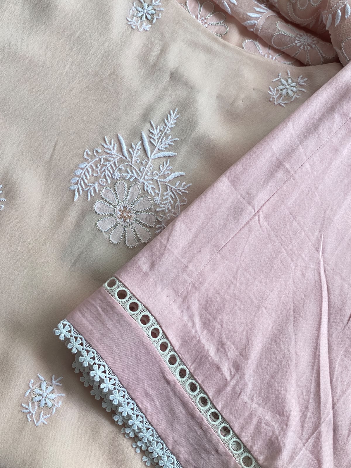 Peach Georgette Chikankari Kurta Set