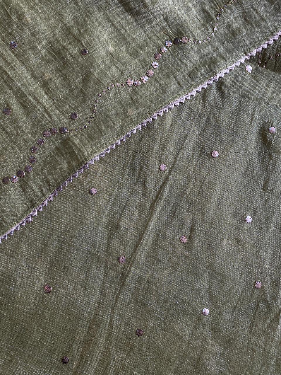 Olive Green Tissue Mukaish Kurta Set