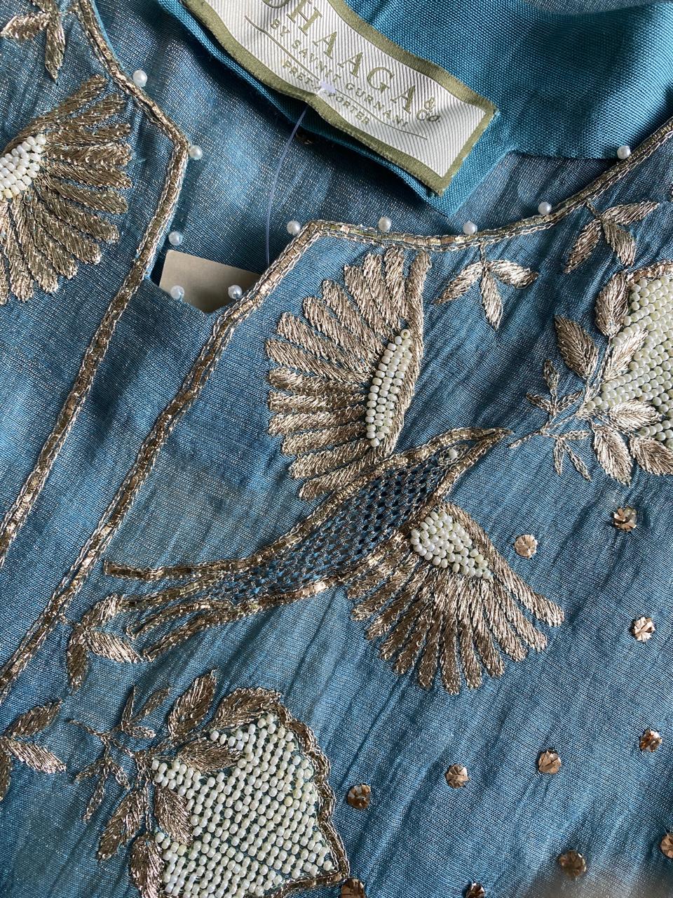 Sky Blue Tissue Mukaish Kurta Set