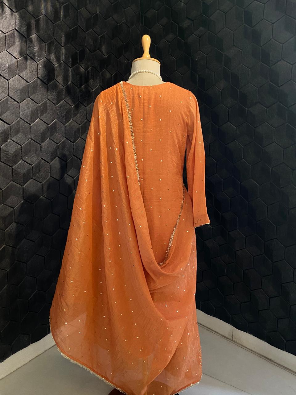 Rust Orange Tissue Mukaish Kurta Set