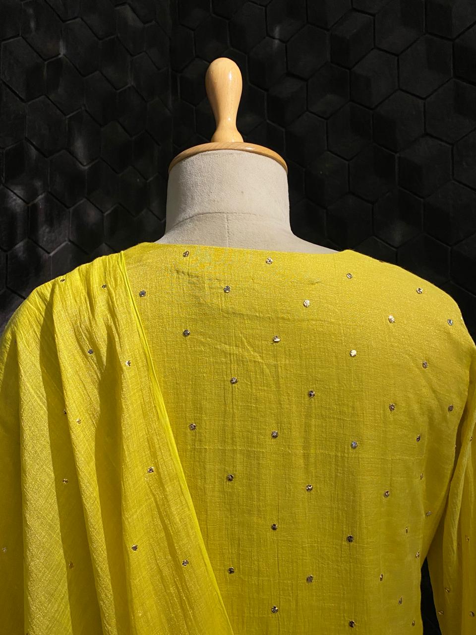 Lime Green Tissue Mukaish Kurta Set