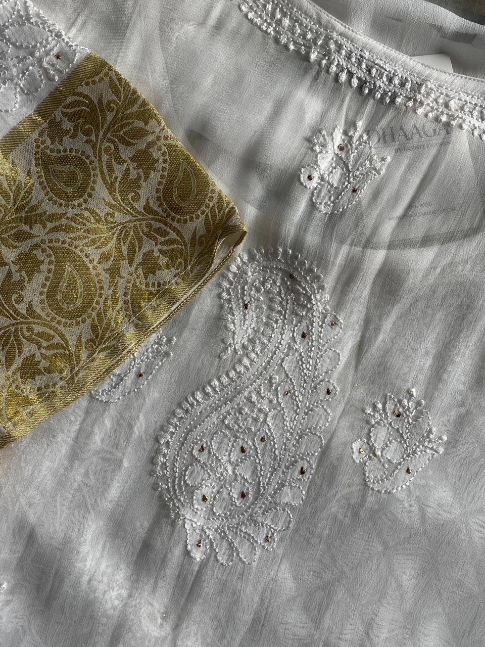 White Viscose Chikankari Sharara Set