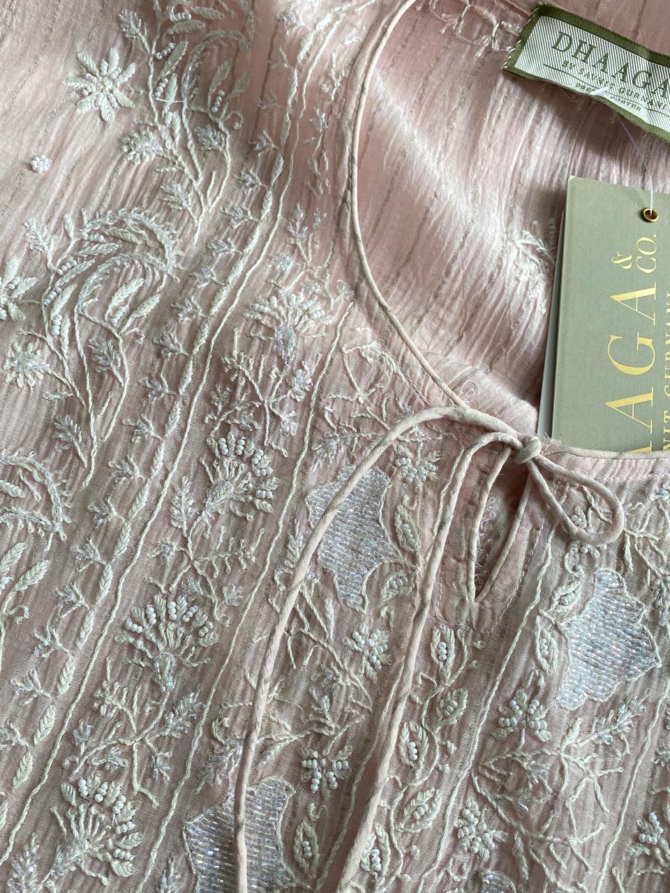 Blush Pink Mul Chanderi Chikankari Kaftan