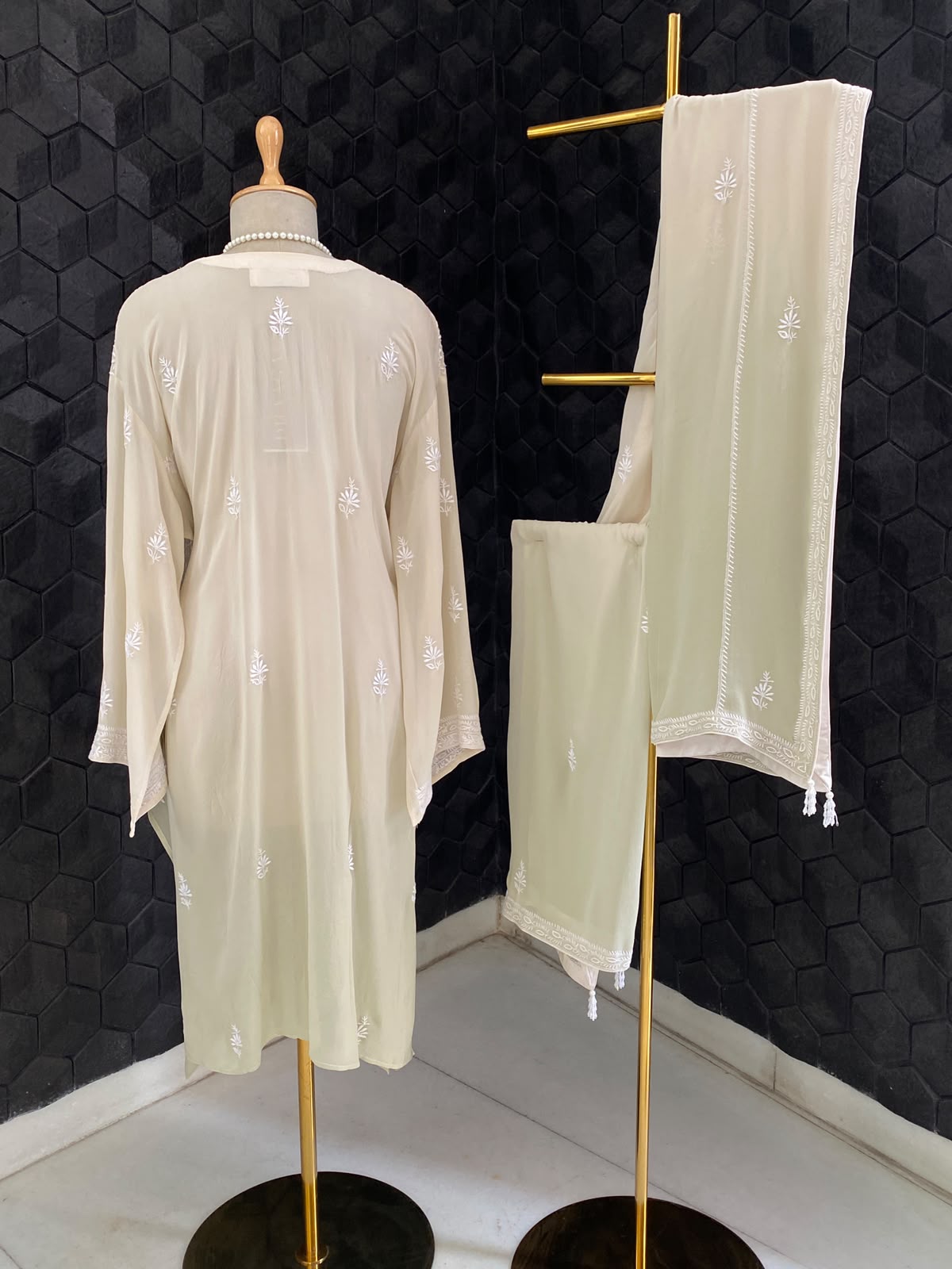 Ivory Ombre Georgette Chikankari Kurta Set